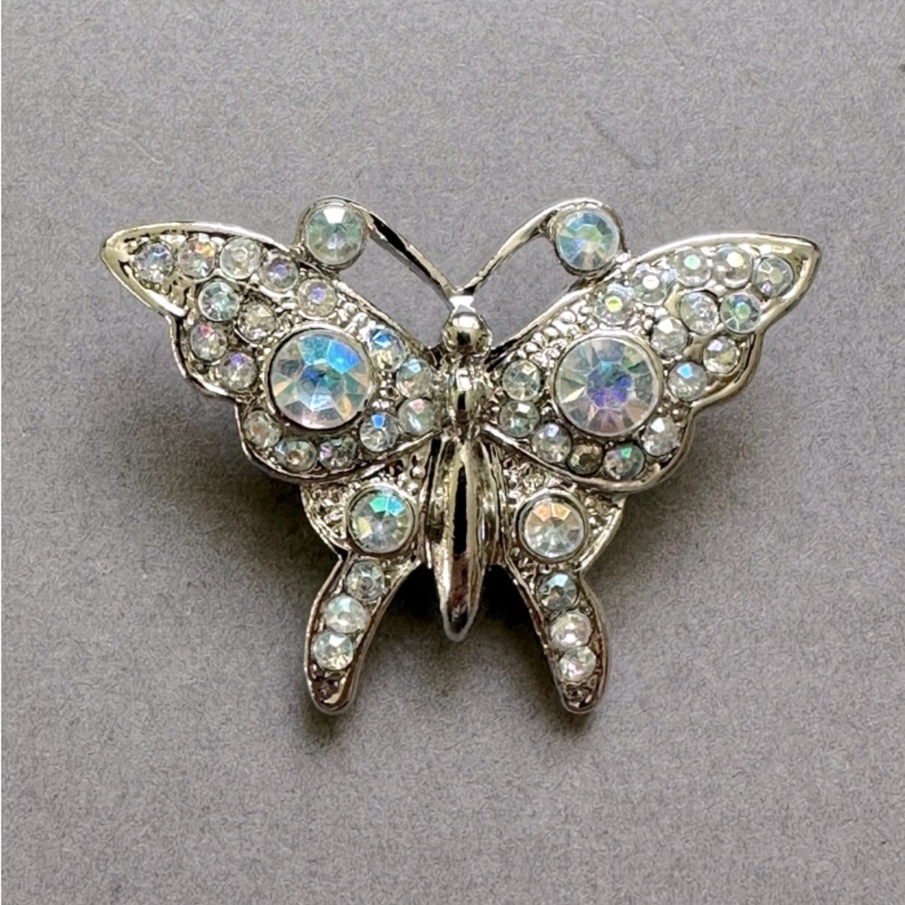 Crystal Butterfly Brooch Pin in Iridescent Rhinestones